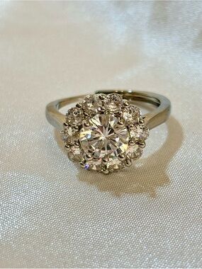 ✨ CZ Halo Ring – Silver Plated – Adjustable/Sizable